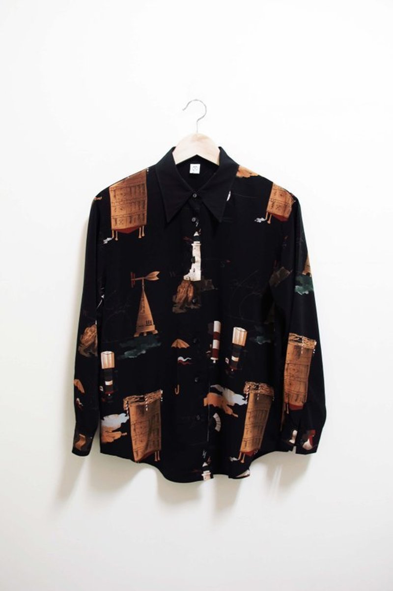 【Wahr】黑风车灯塔衬衫 - 女装衬衫 - 其他材质 黑色