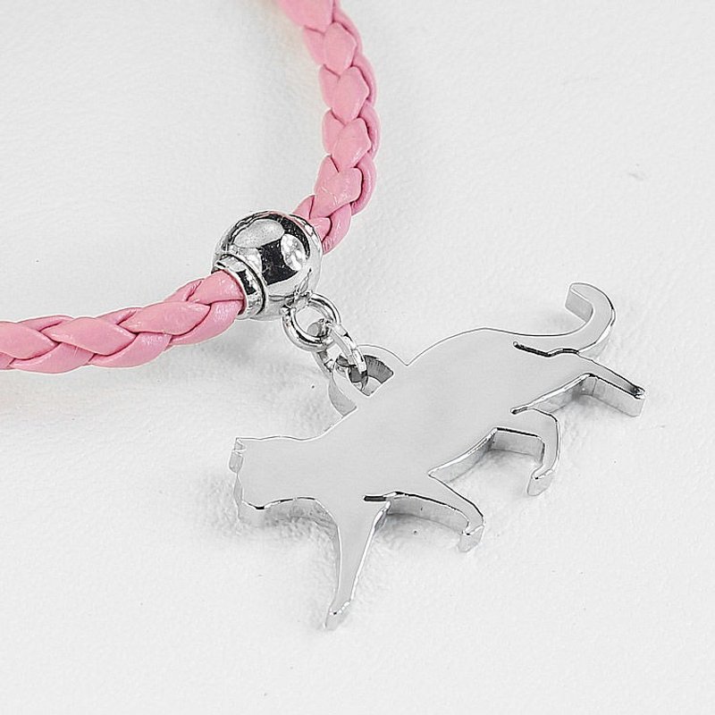 【CHIC DOG皮革圆绳狗牌项链】简约圆绳不锈钢猫款((送刻字服务)) - 项圈/牵绳 - 真皮 