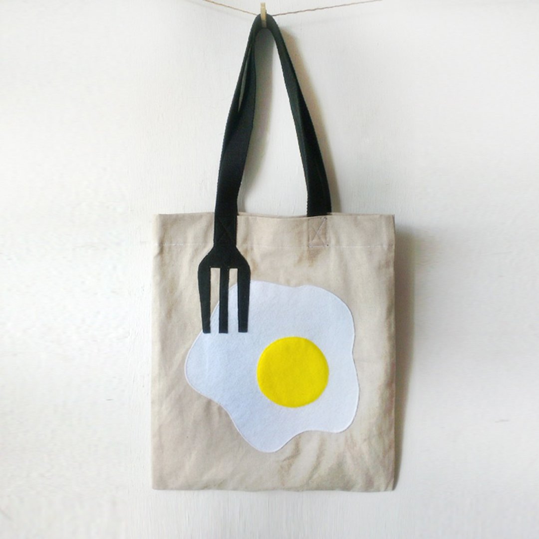 太阳蛋, 厚绵布布袋, 全人手制Tote Bag - 侧背包/斜挎包 - 其他材质 卡其色