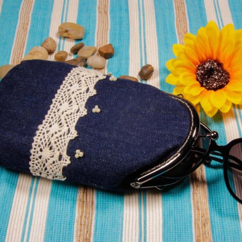 手作口金眼镜包 口金钱包 旅行收纳 选宝蓝 深紫 2色选1 - 皮夹/钱包 - 棉．麻 多色