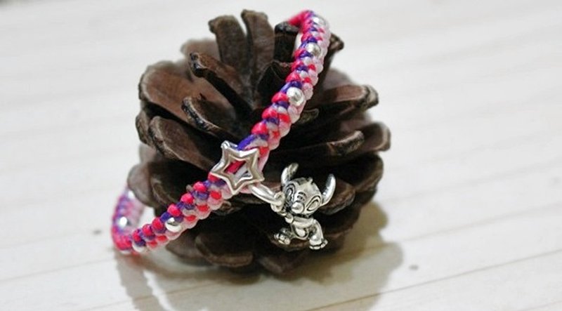 泰国蚕丝蜡线X银饰_抓星 (宽扁款) //可以自选颜色// #热门款# - 手链/手环 - 蜡 粉红色