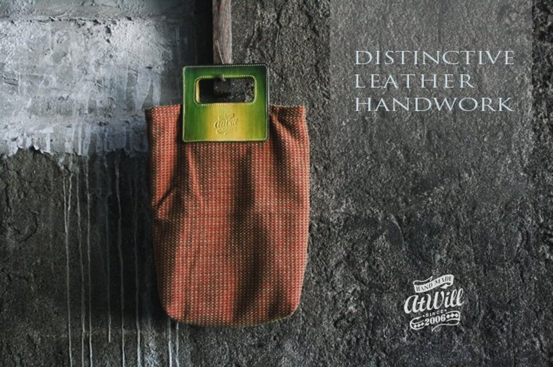 atwill【 my little bag 。我和我的小手袋 】葱花鲔鱼★手工牛皮刷色+欧洲缇花布手提包/电脑包★直式□■鲜绿x红□■ - 手提包/手提袋 - 其他材质 绿色