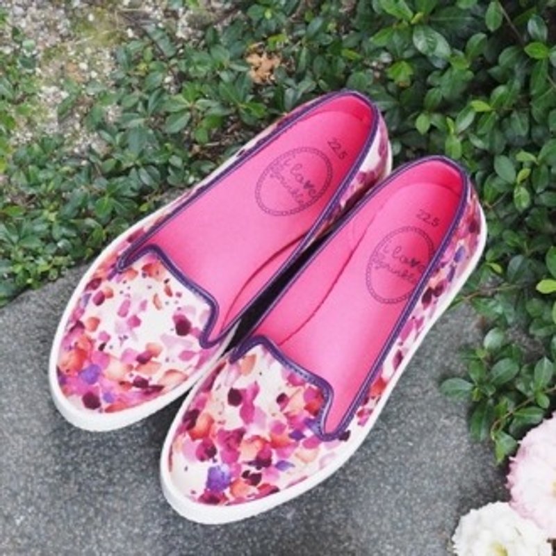 Bella桃紫日本印花乐福鞋 (大人) - 女款牛津鞋/乐福鞋 - 棉．麻 紫色