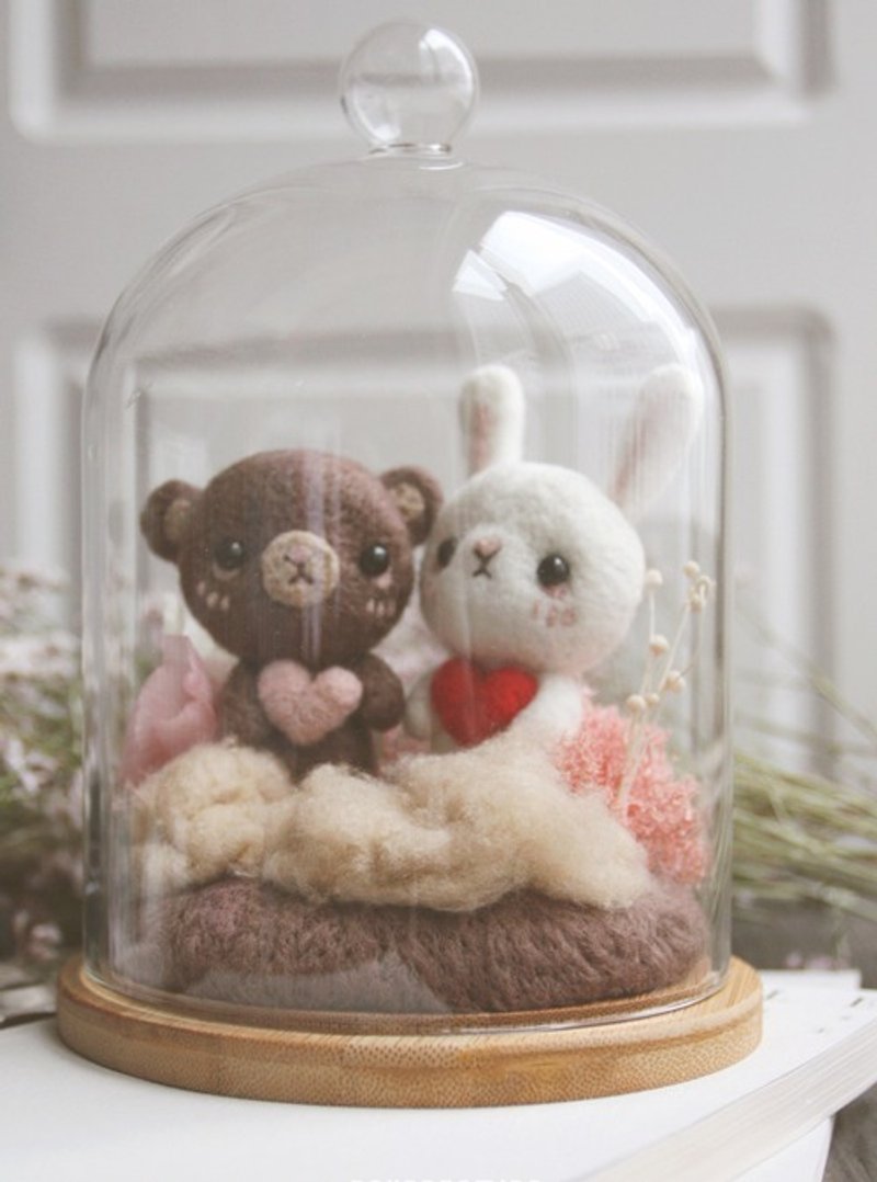 情人节限定─可爱森林小熊与白兔羊毛毡娃娃室内摆件 - 玩偶/公仔 - 羊毛 白色