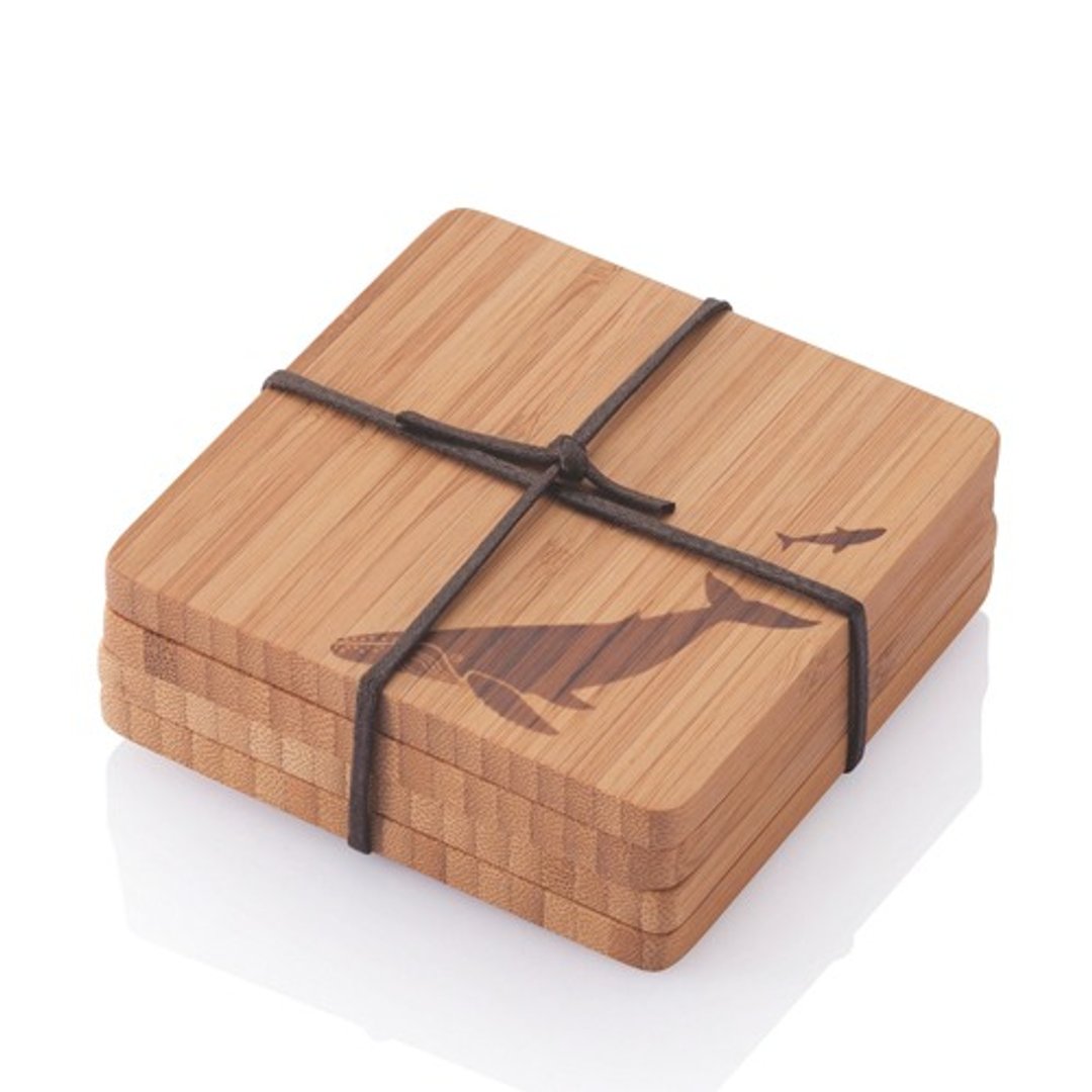 【Bambu】童趣图纹竹杯垫-小鲸鱼(4块组) - 厨房用具 - 竹 卡其色
