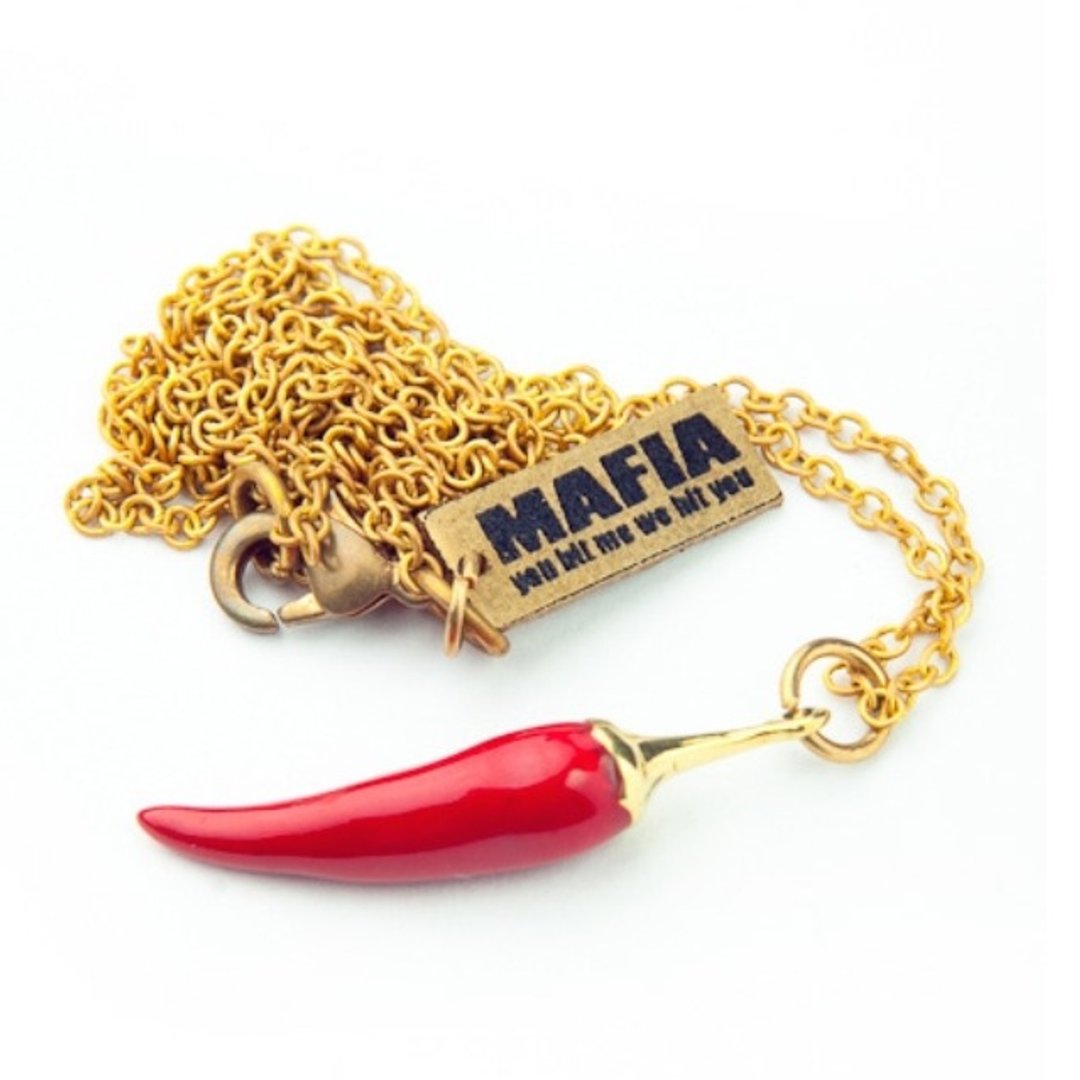 Spicy red pendant in brass with red enamel - 项链 - 其他金属 