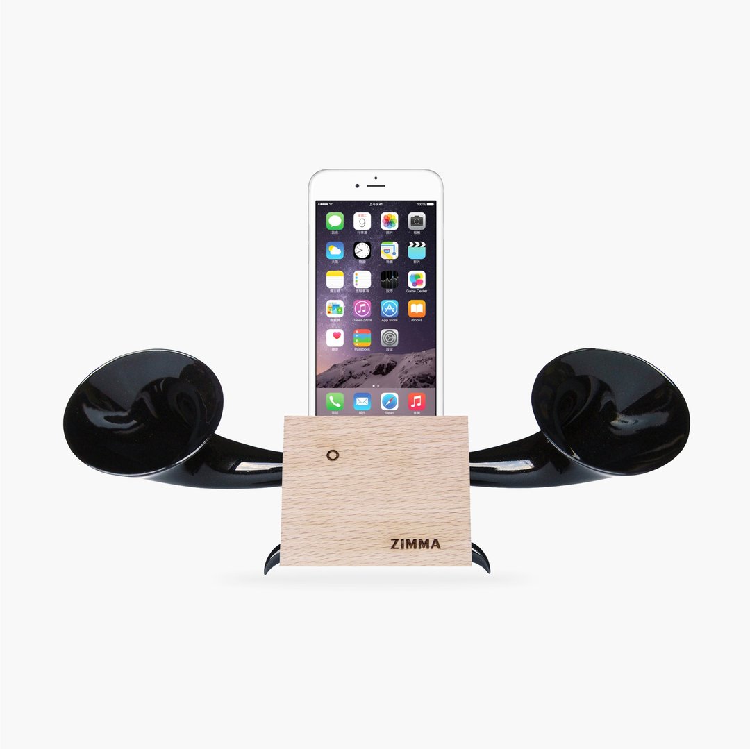专属 iPhone系 /Android部分机型使用!ZIMMA立体双声道免提器 - 扩音器/喇叭 - 木头 黑色