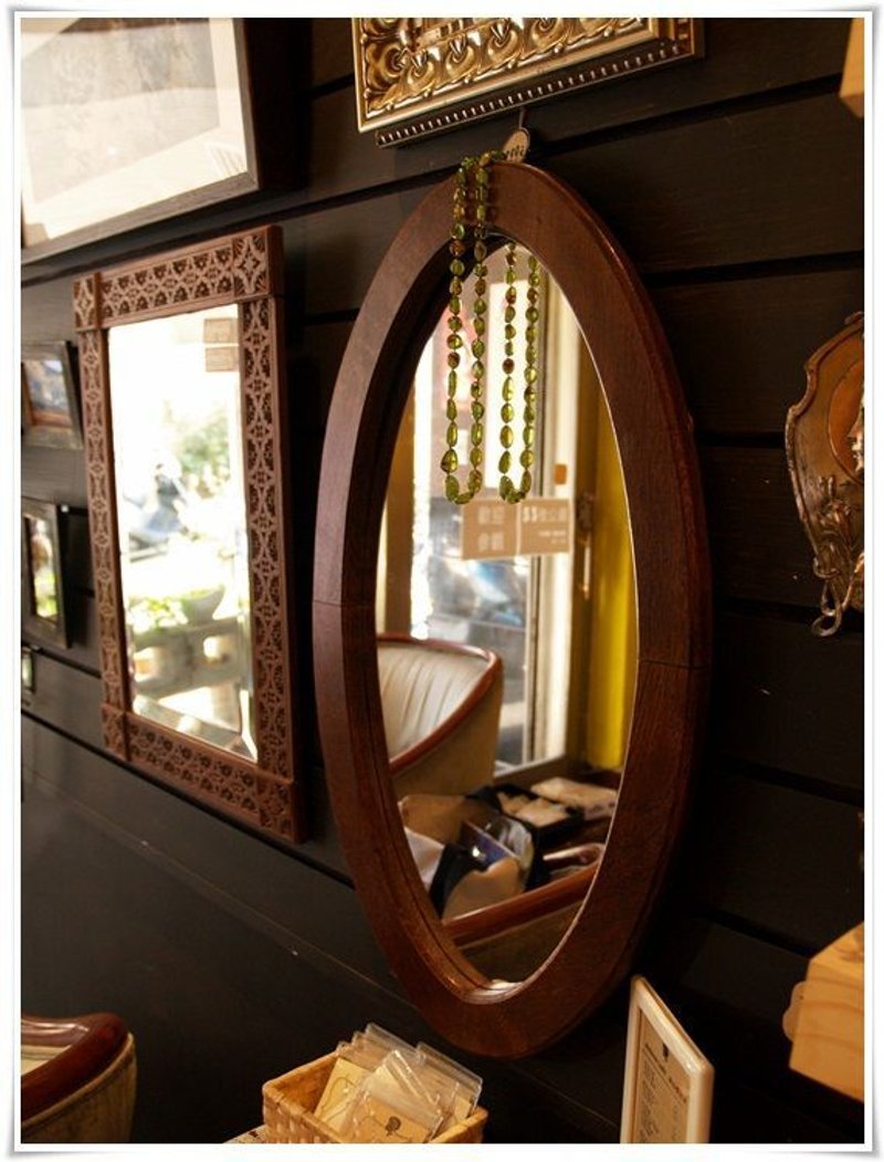 Vintage。欧洲古董/复古/老货。实木椭圆形镜子。居家开店布置/珠宝(免运) - 其他 - 其他材质 
