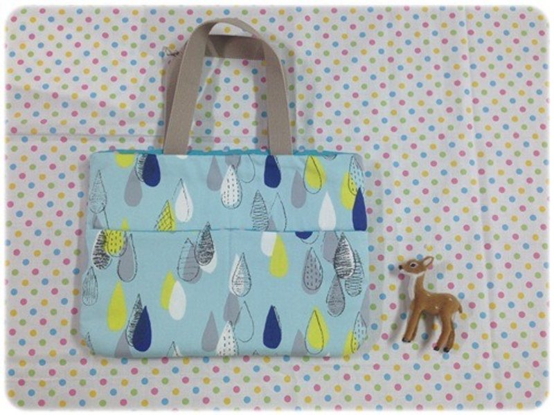 浅蓝雨滴澎澎手提包 - 手提包/手提袋 - 棉．麻 