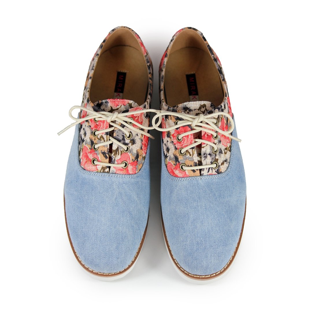 Jeans Flower Classic Sneaker M1107A Fuxia Skyblue - 女款牛津鞋/乐福鞋 - 棉 多色