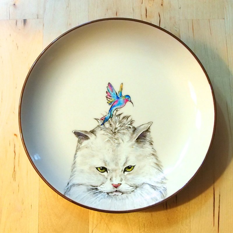 壁挂装饰盘 / 点心盘系列－波斯猫王的爱鸟 - 浅碟/小碟子 - 瓷 