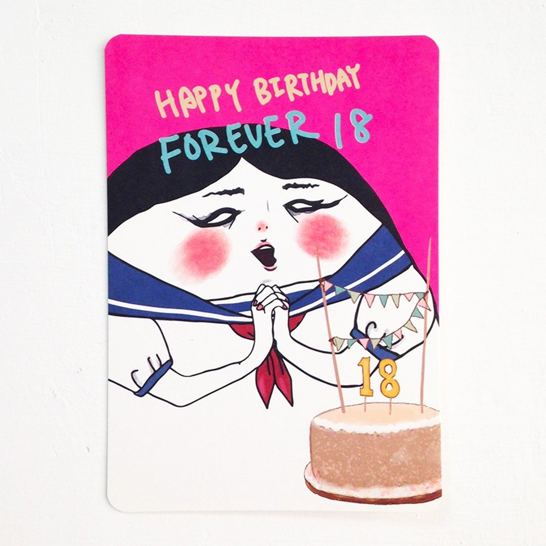 明信片/ 生日卡 Forever 18岁 - 卡片/明信片 - 纸 红色