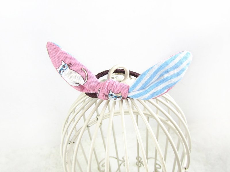 可爱眼镜猫 - 手工兔耳蝴蝶结发圈 发 - 发饰 - 其他材质 粉红色