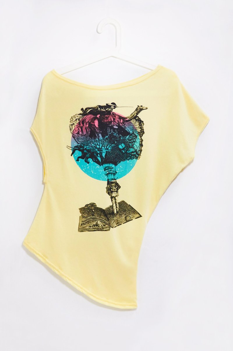 纯棉斜肩个性不规则设计女上衣 - 寂寞星球 ( 鹅黄色 ) - 女装上衣 - 棉．麻 黄色