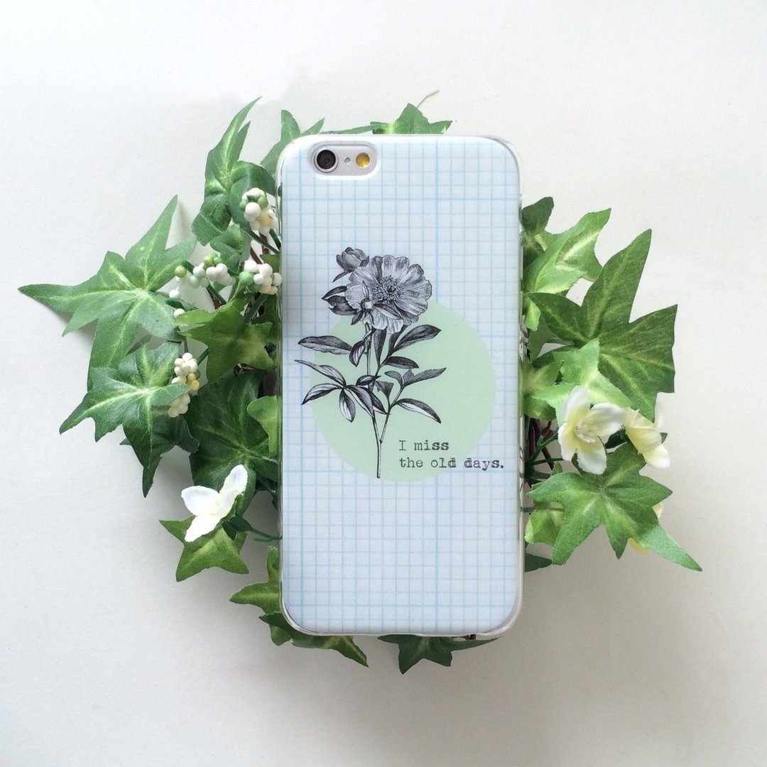 香港原创设计 蓝色格子复古菊花图案 iPhone X,  iPhone 8,  iPhone 8 Plus,  iPhone 7, iPhone 7 Plus, iphone 6/6S , iphone 6/6S PLUS, Samsung Galaxy Note 7 透明手机壳 - 其他 - 塑料 