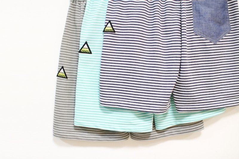 "H-ZOO" 条纹+闪电车线抽绳棉质短裤 ( 只剩深灰*浅灰 ) - 女装长裤 - 其他材质 灰色