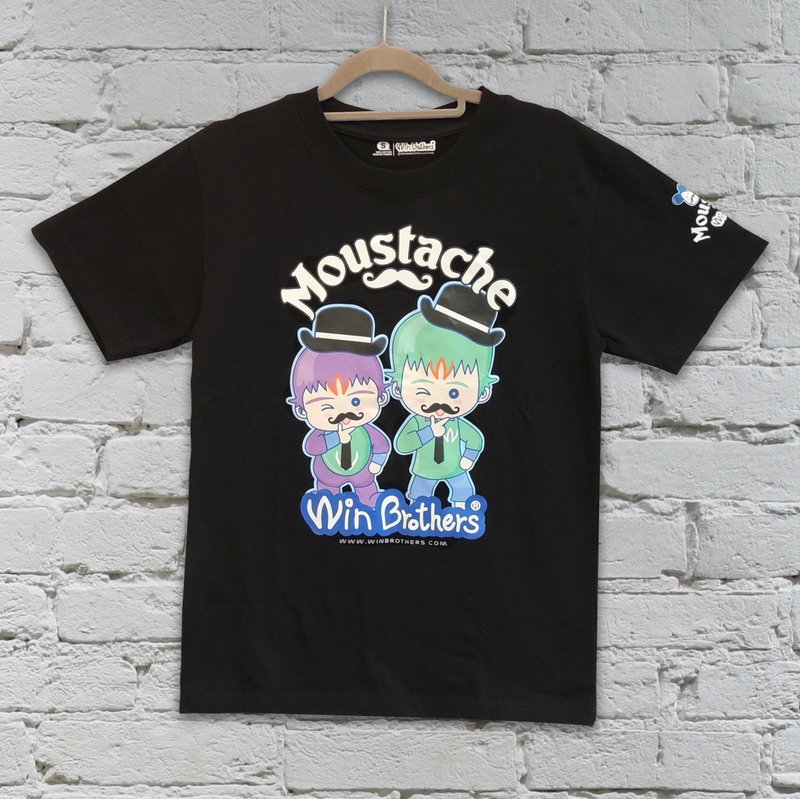二允兄弟俏胡子潮Tee-大人 winbrothers T-Shirt (moustache)-Adult - 中性连帽卫衣/T 恤 - 棉．麻 黑色