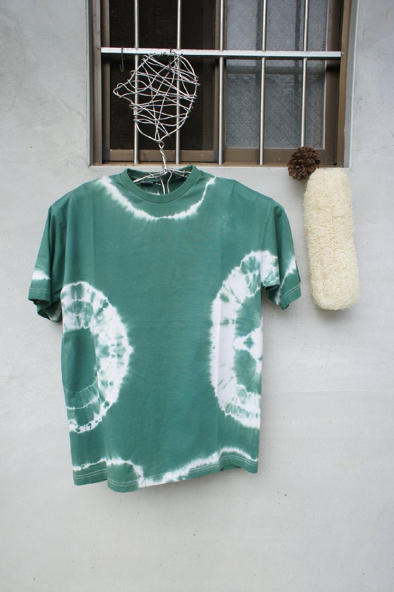 手染 扎染 绑染 全棉T-shirt 绿色跳圈圈 - 男装上衣/T 恤 - 其他材质 绿色