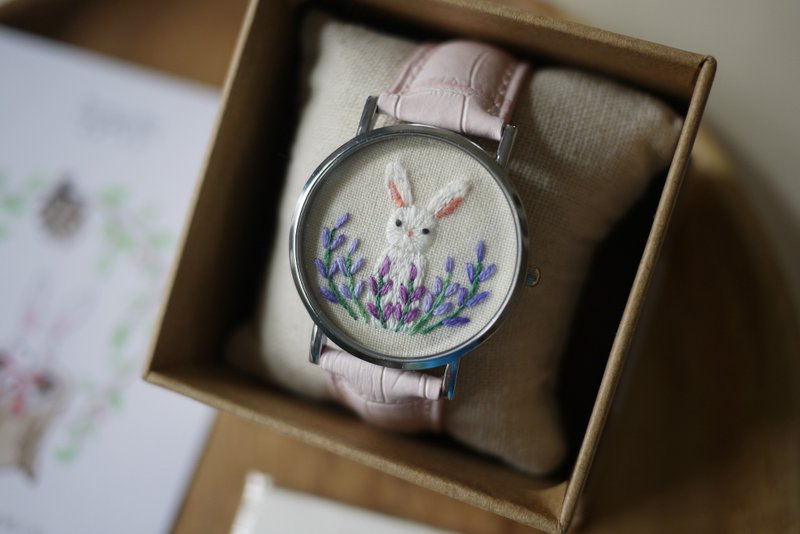 森林动物系 - 薰衣草免子刺绣真皮手表/饰物 - 女表 - 绣线 紫色