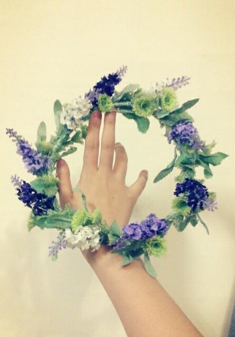 手作花圈Lavandula / Rosa rugosa - 帽子 - 塑料 绿色