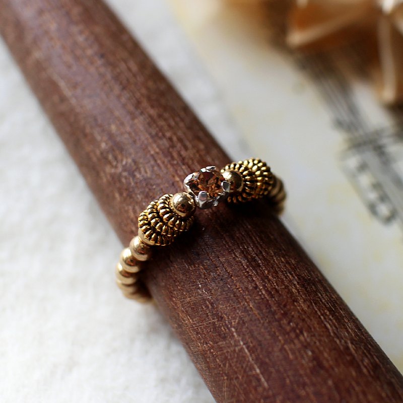 EF黄铜戒指流金岁月NO.150个性花圈咖啡色水钻 - 戒指 - 其他材质 咖啡色