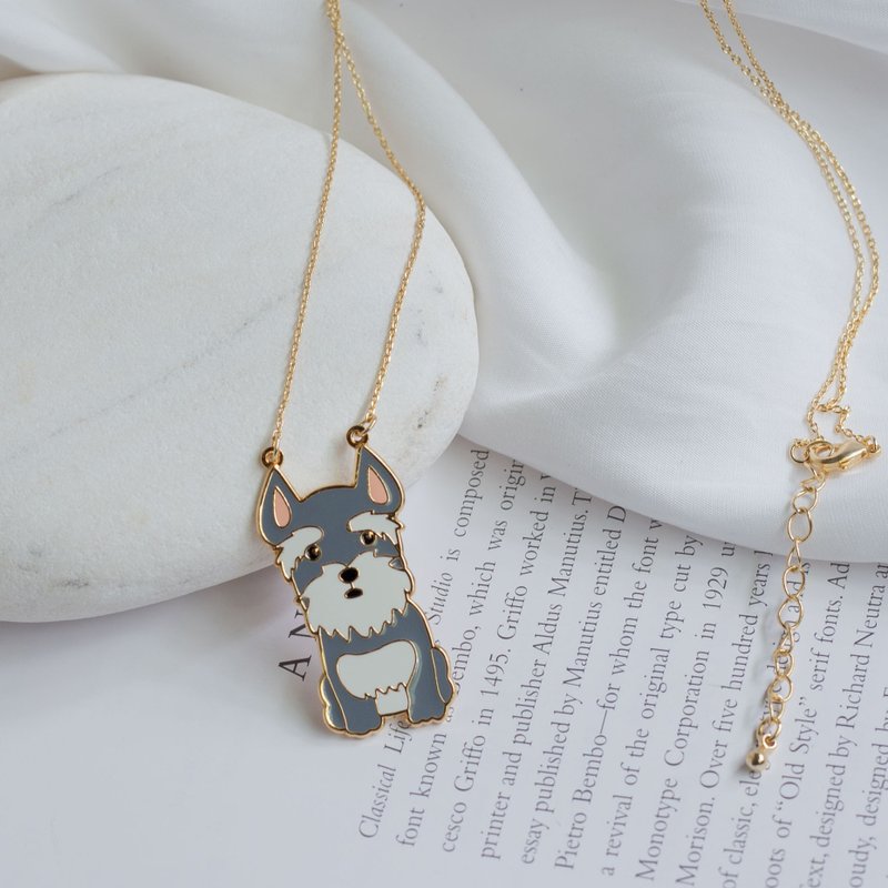 雪纳瑞 长项链 狗狗 梗犬 - 项链 - 珐琅 灰色