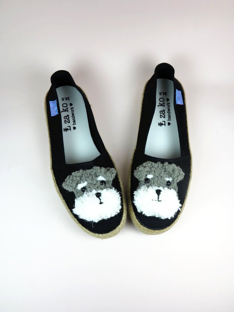 黑底 纯棉帆布手作鞋 雪纳瑞款 (有编织款) - 女款休闲鞋 - 其他材质 灰色