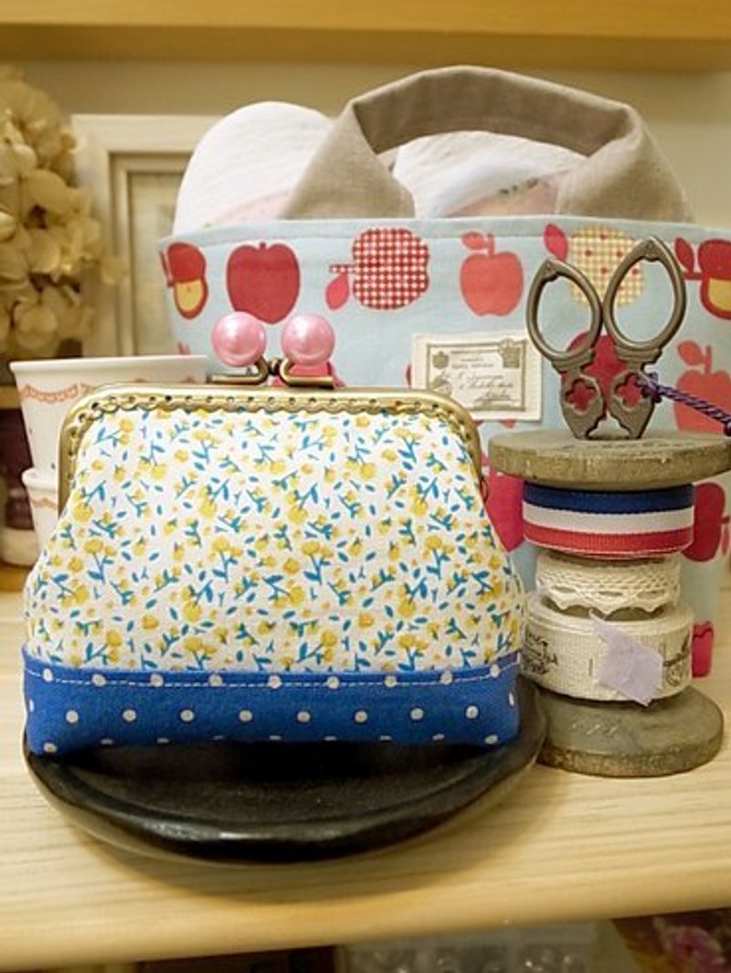 花漾糖果口金包 - 零钱包 - 棉．麻 蓝色