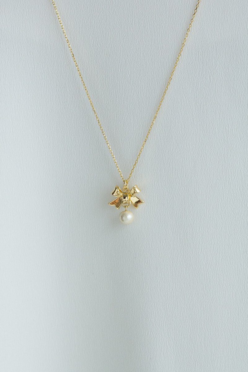 Bow棉珍珠设计款项链 - 项链 - 其他金属 