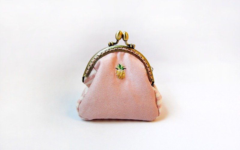 100%PURE Fruits刺绣条纹口金包/凤梨 - 零钱包 - 绣线 粉红色