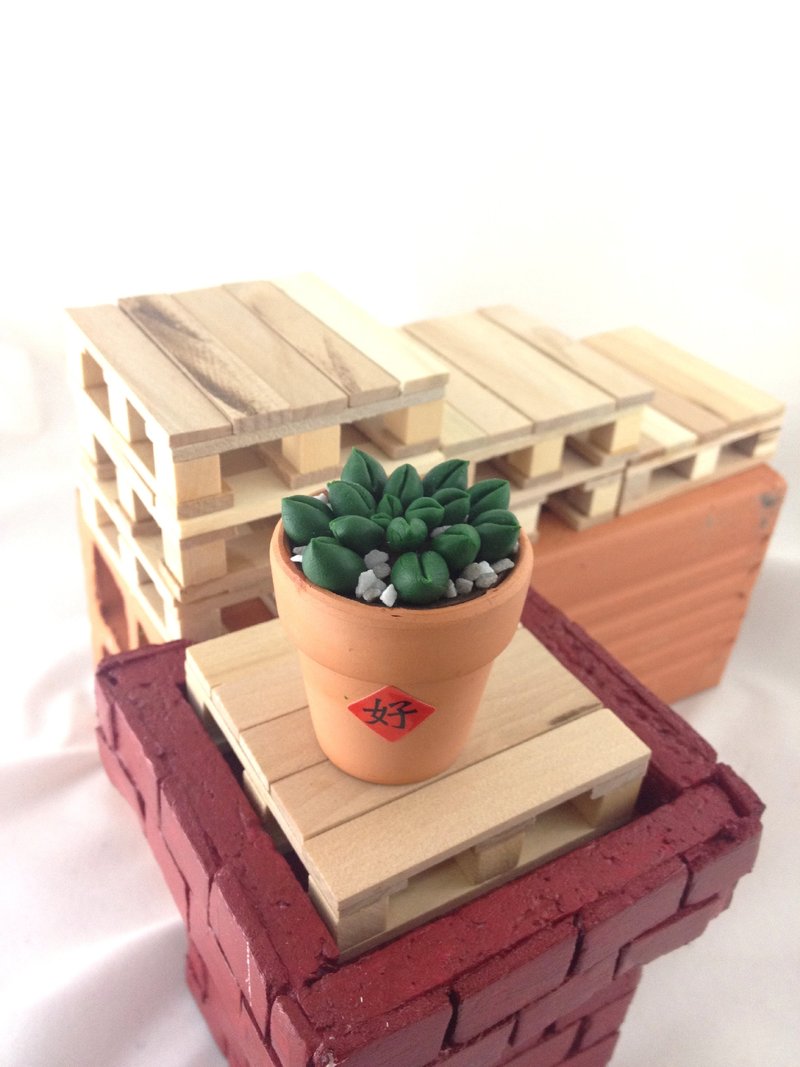 疗愈系仿真多肉植物＋栈板陈列架－A01 (small size) - 花瓶/陶器 - 其他材质 多色