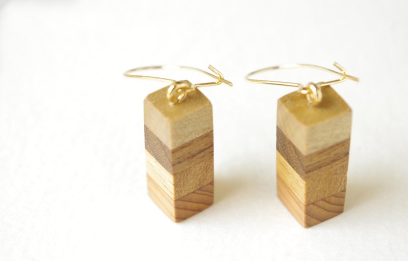 木制条纹耳环（黄色） - 耳环/耳夹 - 木头 黄色