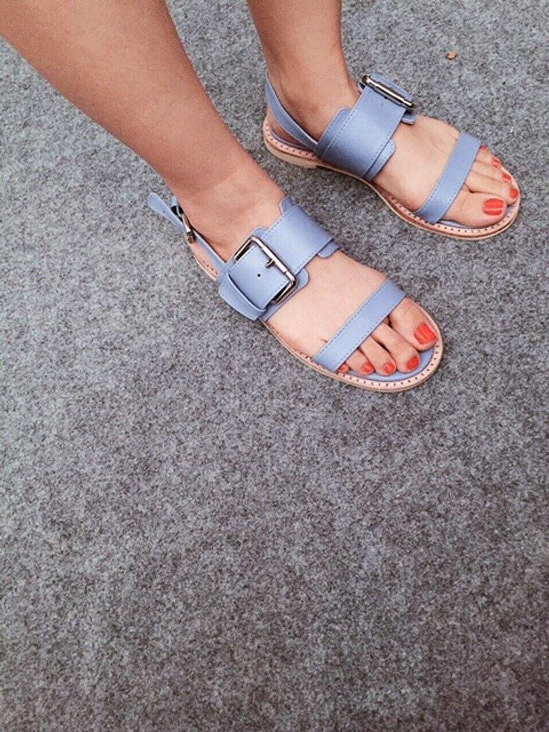 露脚背凉鞋 - 珠光蓝色 - 女款休闲鞋 - 真皮 蓝色