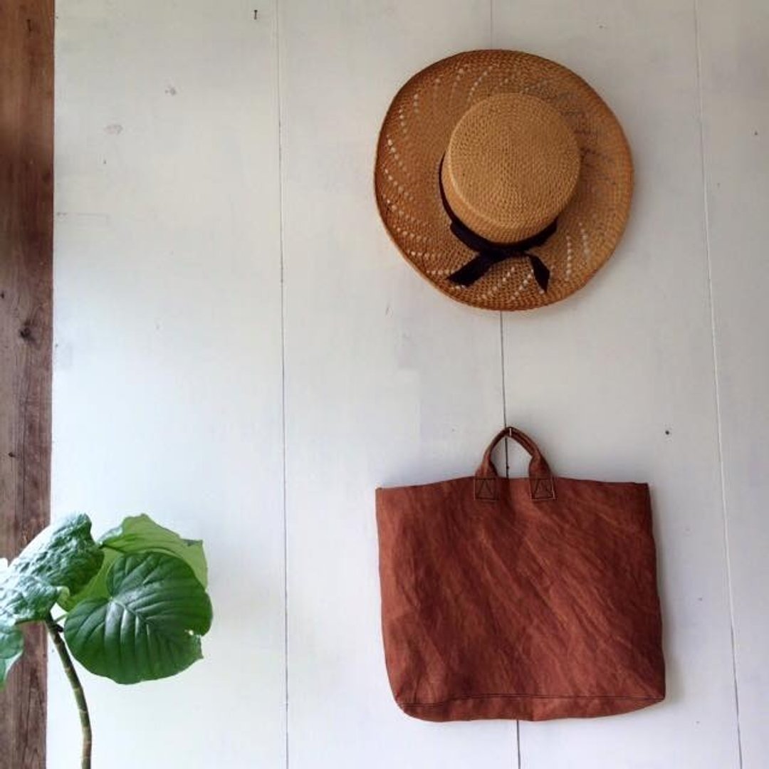 Persimmon juice linen hand-picked bag - 其他 - 棉 咖啡色
