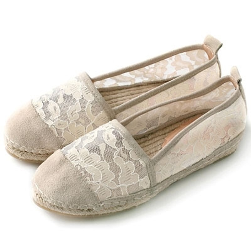 e'cho．甜漾轻夏麻编休闲便鞋║ec21蕾丝米 - 男款休闲鞋 - 真皮 红色