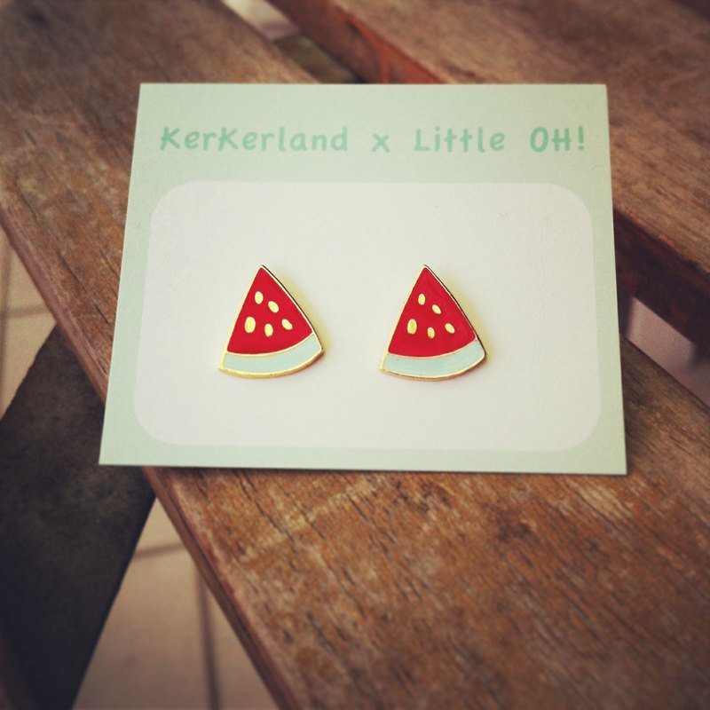 甜西瓜☉手作耳环 - 耳环/耳夹 - 其他金属 红色