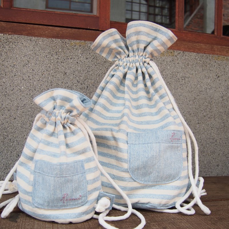 条纹后背袋-亲子组合 - 后背包/双肩包 - 其他材质 蓝色