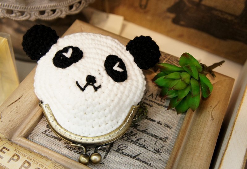 胖嘟嘟熊猫手工编织口金包 - 零钱包 - 压克力 白色
