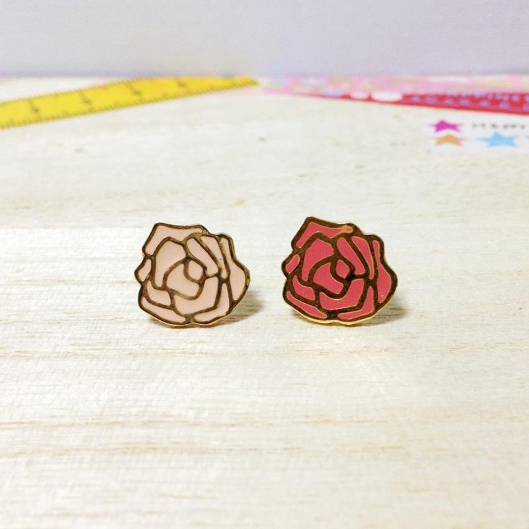 ▲BKK H.M Earring▲24K金系列-红粉蔷薇 - 耳环/耳夹 - 其他金属 红色