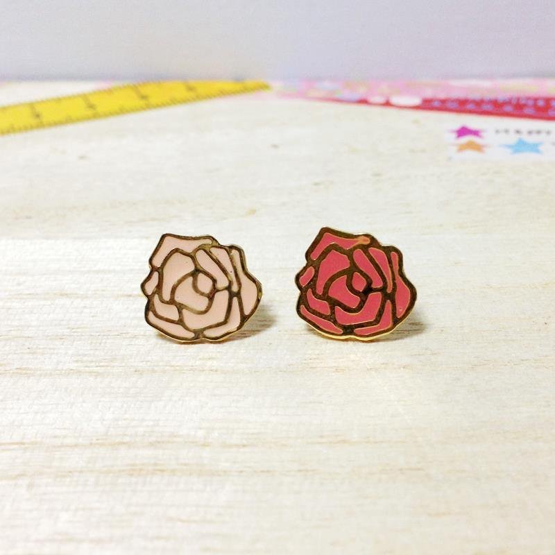 ▲BKK H.M Earring▲24K金系列-红粉蔷薇 - 耳环/耳夹 - 其他金属 红色