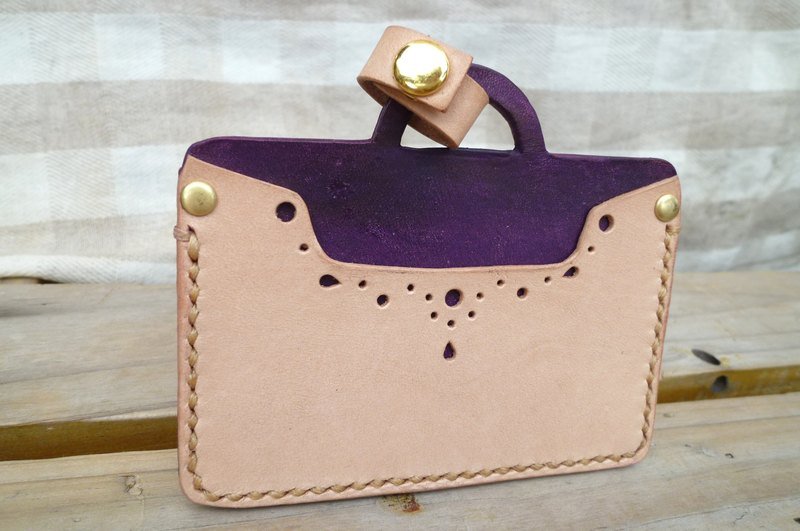 复古手提包 双面票卡套 Retro Bag Card Holder - 证件套/卡套 - 真皮 卡其色