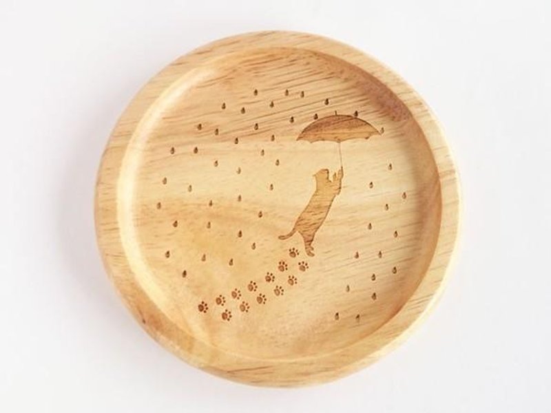 雨伞猫爪脚印圆形杯垫 包邮 - 杯垫 - 木头 咖啡色