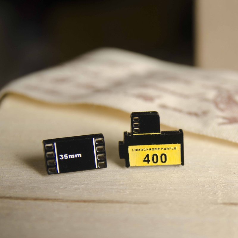 菲林底片/抗过敏钢针/可改夹式 - 耳环/耳夹 - 压克力 黄色