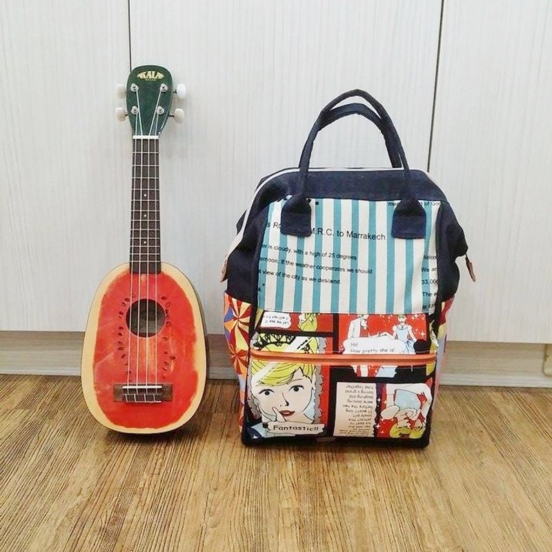 【仙履奇缘】大嘴巴支架口金 后背包 妈妈包 - 后背包/双肩包 - 棉．麻 蓝色