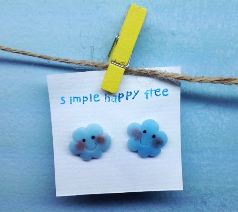 微笑云儿耳饰/云朵/耳环/手工限量 - 耳环/耳夹 - 其他材质 蓝色