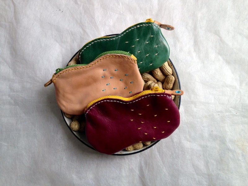 好事花生钥匙包+吊带_皮革手工缝制 - 钥匙链/钥匙包 - 真皮 金色