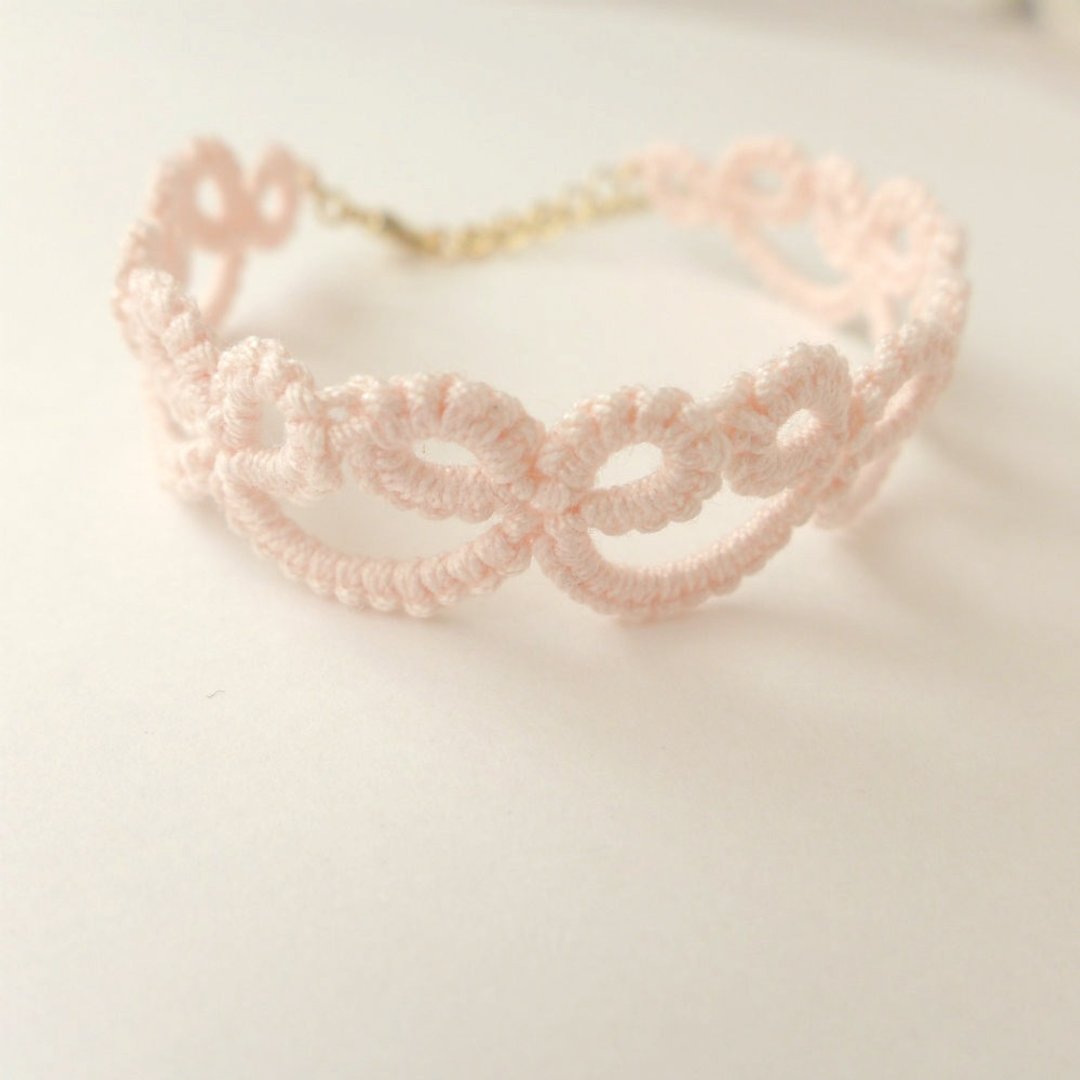Bracelet Tatting Lace Pink - 手链/手环 - 棉 粉红色