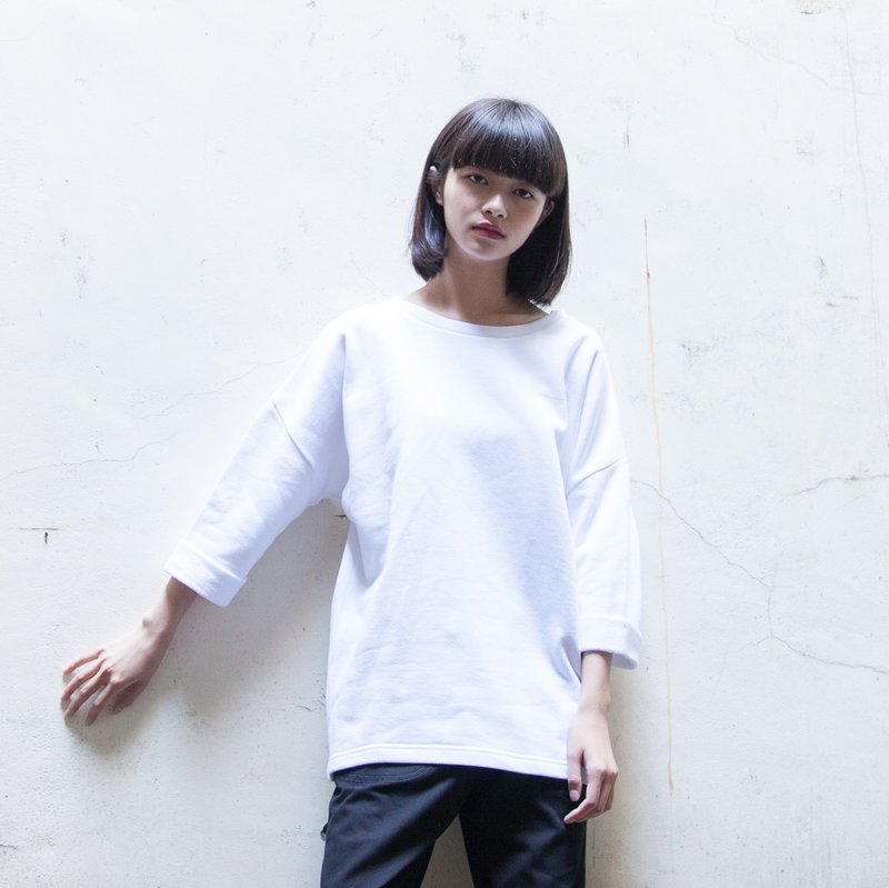 SUMI Orb No.10 / 十号星体七分袖绒面上衣_4AF009_白 - 女装针织衫/毛衣 - 其他材质 白色