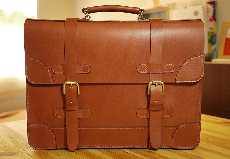 小岛手工皮革书包 Leather Satchel - 公文包/医生包 - 真皮 咖啡色