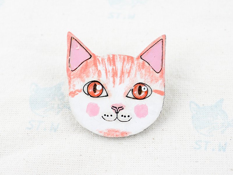 卡通橘猫2 - 胸针 - 木头 橘色